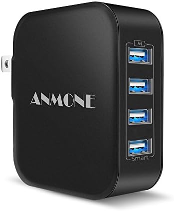 USB Wall Charger with Foldable Plug, ANMONE 4-port Portable Travel USB Charger Charging Station with Smart Technology 31W Power Adapter for compatible iPhone X/8/7/6, iPad Pro Air/Mini, Tablet (Black)