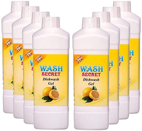 Image of Fresh Lemon Fragrance Dishwash Liquid Gel 1 L Bottle Leaves No Residue Grease Cleaner For Utensils - Liquid Kitchen Soap Super Saver Offer (Pack Of 8)