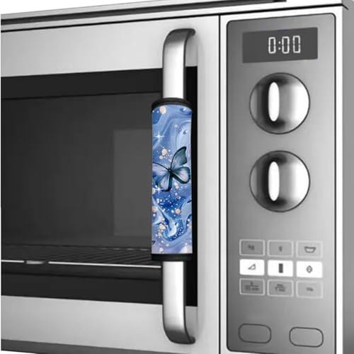 Image of Refrigerator Door Handle Covers Set of 6 Protective Electrical Kitchen Appliances Gloves Anti-Static Fridge Microwave Dishwasher Door Cloth Protector, Marble Butterfly Blue