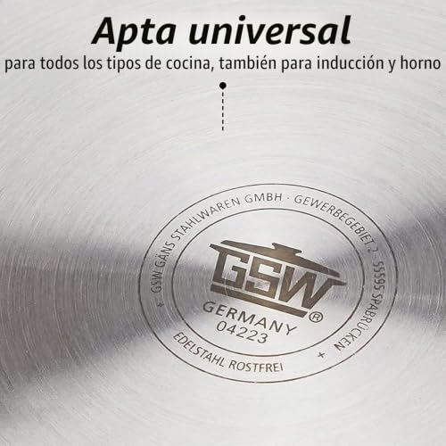 Miniatura 5 de Gsw 990189 Montreal - Olla Con Tapa De Cristal De 20 Cm, Aprox. 5 Litros, De Acero Inoxidable, Color Plata, 34 X 21,5 X 17,5 Cm, 1 Unidad