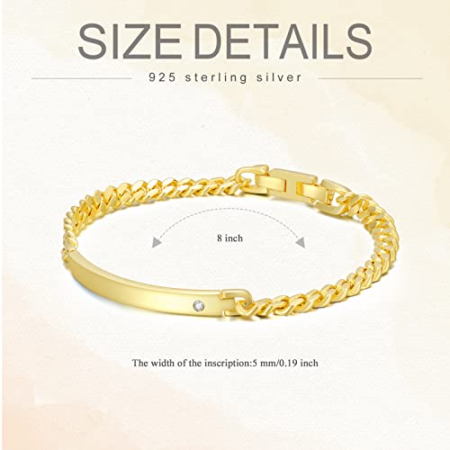 Thoyas Diamond 14K Yellow Gold Plated Sterling Silver Bracelets For Men 5Mm Link Chain Mens Bracelet Classic Hip Hop Jewelry Bracelets Gifts 8'' Father's Day Gifts For Husband Boyfriend Son #TOP4