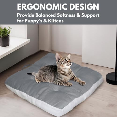 Image of Pet Bed| Dog for Bed, 100% Cotton Comfortable Durable Both Sides usable Square Shape with Handle and Dry Clean Pet Bed | Cat Bed | Puppy Bed |Small Dog Bed for Cats Puppies -Size- (45 x 45cm) (Grey)