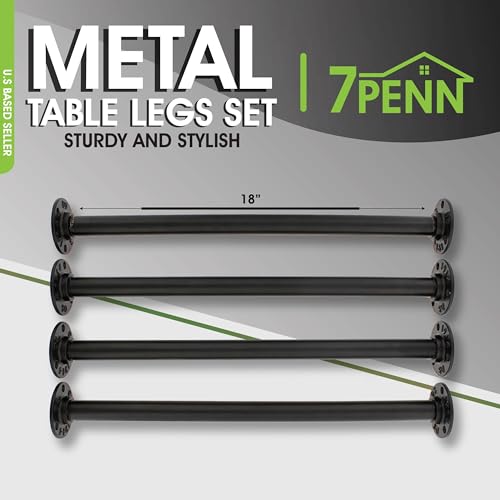 7Penn 5611 Metal Table Leg Set, 4Pc - 18In Black Pipe Wrought Iron Coffee Table Furniture Legs Vintage Industrial Bench Pipes thumb #1