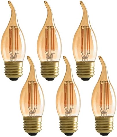 PANLAVIE LED Filament Candelabra Bulb 4W, Vintage Classic Edison Style, E26 Medium Base Amber Glass Light Bulbs, Gold Tint Flame Tip, 40W Equivalent, Ultra Warm White 2200K, Pack of 6