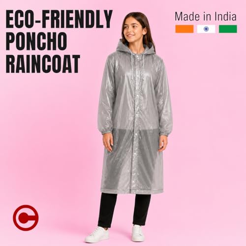 Image of EVA Poncho Raincoat for Men and Women, Lightweight Waterproof with Hood, Adjustable Drawstring, Snap Button Closure, Reusable