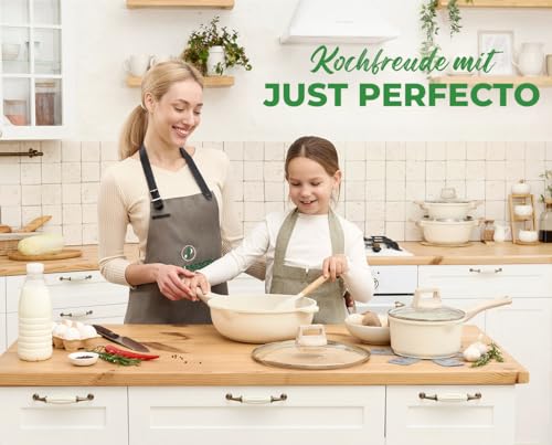 Foto von JUST PERFECTO Topf und Pfannenset Induktion - Pfannenset mit deckel - Induktions Töpfe Set - Töpfe und pfannen set ohne PTFE und PFOA - Kochtopfset induktion (15-Teilig Beige)