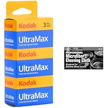 Kodak GC/UltraMax 400 Color Negative Film 35mm Roll Film, 36 Exposures, 3-Pack with Microfiber Cloth