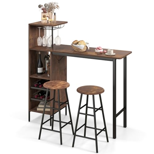 RELAX4LIFE Bartisch Set 3-Teilig, Esstisch mit 2 Barhockern, Thekentisch mit 3 Ablagen & 2-stufigem...