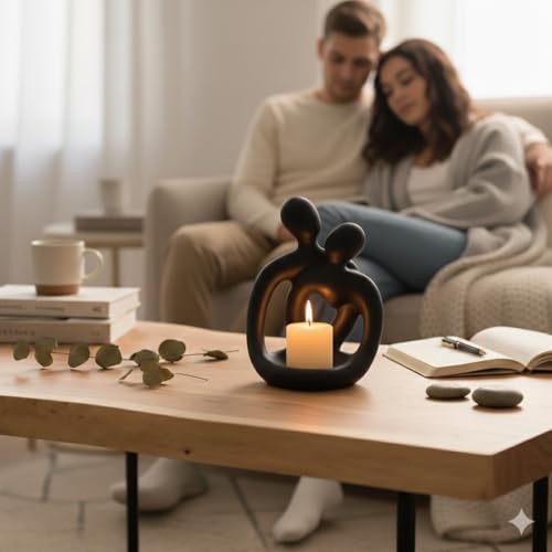Figura pareja romántica cerámica con porta vela miniatura 4