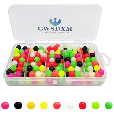 CWSDXM Round Fishing Rig Beads 6mm, 8mm Mixture Fishing Beads Bait Eggs Kits for All Sort Fishing Rigs Saltwater/Freshwater 200PCS Cover