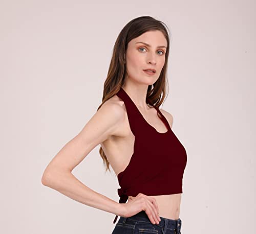 Image of THE BLAZZE 1381 Women's Basic Sexy Solid Backless Halter Neck Slim Fit Sleeveless Crop Top for Women