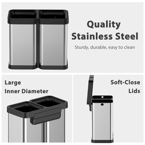 Caneca de basura dual abierta 50L acero inoxidable miniatura 4