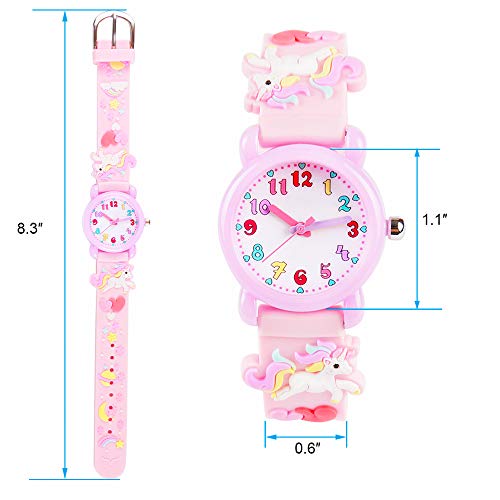 Venhoo Kids Watches 3D Cute Cartoon Waterproof Silicone Children Toddler Wrist Watch Time Teacher Birthday Unicorn Gifts for 3 4 5 6 7 8 9 Year Girls Little Child-Pink3