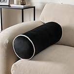 OHS Bolster Cushion Matte Velvet Cylinder Pillow, Soft Velvet Neck Roll Pillow for Armrest & Head Support Yoga Bolster Cushion for Sofa & Bed, Black/Cream-46x20cm