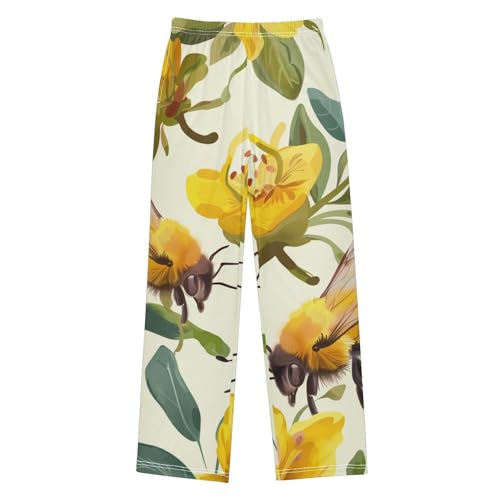 ZZXXB Bee Flower Boys Long Pants Soft Trousers Elastic Waist Kids Lounge Bottoms with Pockets S-XL