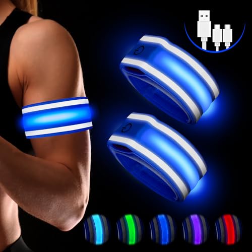 Corpower Brassard Lumineux 2PCS, Brassard de Course Lumineux Rechargeable USB, Brassard Reflechissant LED Running 6 Modes Réglables, Bracelet Lumineux...