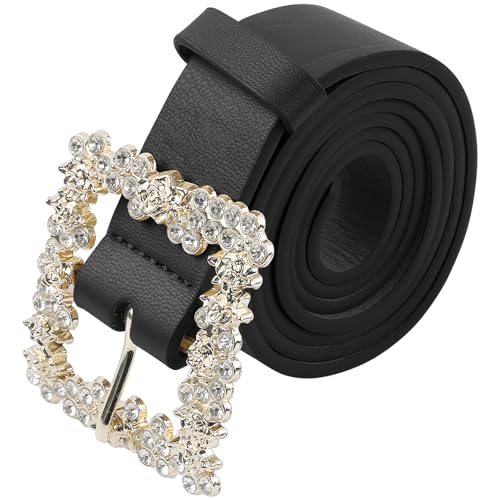 Women's Rhinestone Buckle Belts, Decorative Elegant Faux Leather Waistband Belt for Jeans Pants Dresses