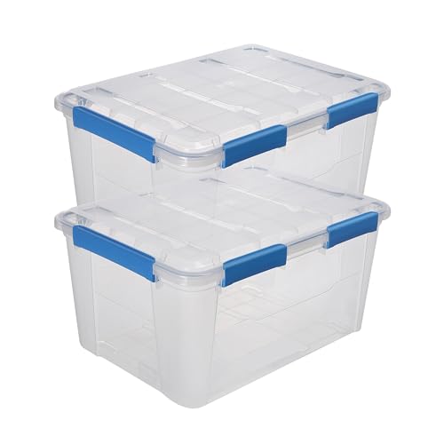 Kreher® Aufbewahrungsbox 75 Liter mit Deckel – wasserdicht & staubdicht, transparent & stapelbar, BPA- & schadstofffrei, robuste Kunststoffbox mit...