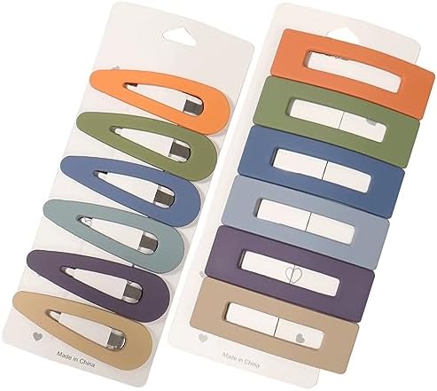 Non Slip Hair Barrettes for Women and Girls, B.PHNE 3 Inch Snap Hair Clips for Thick or Thin Hair, Cute Student Matte Neutral Hair Accessories Metal Acrylic Rectangle and Drop 12 Pack