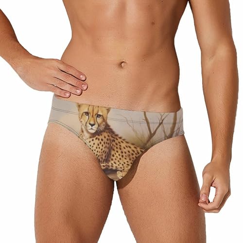 Cheetahs Mama and Little Men's Swim Briefs Sexy Bikini Swimsuit Beach Shorts Underwear Low Waist