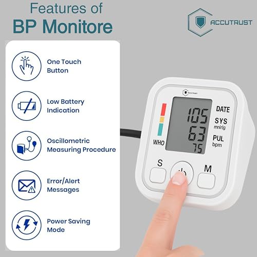Image of Digital Blood Pressure Monitor with Large Display, Automatic Upper Arm BP Machine with Pulse Rate Detection, Memory Function & WHO Indicator - Home & Clinical Use