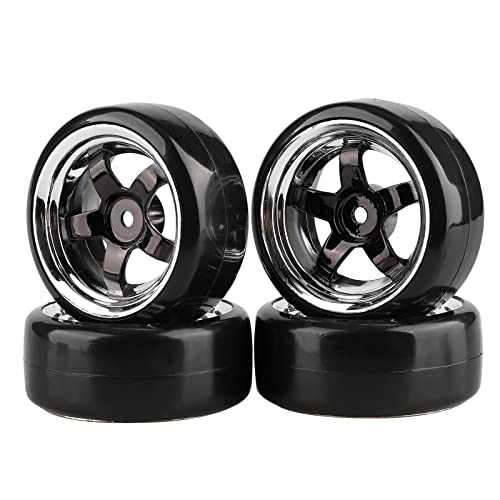 Shaluoman Plating 5-Spoke 12mm Hub Wheel Rims with Hard Plastic Tires for RC 1:10 Drift Car Color...