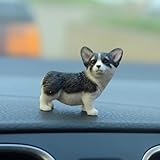 NEIDE Corgi Cub Standing Decorative Statue,Miniature Dog Collectibles ” Lying Sleeping Corgi Figurine, Realistic Lifelike Animal Statue Home Decoration, Polyresin. (P)