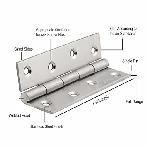 Image of LAPO Stainless Steel Hinges, 4 Inch x 14 Gauge /1.8mm Thickness, Strong Butt Hinges, Seamless Movement, Designed for Kitchen Cabinets & Windows, 5 Years Warranty, Matt Finish, Pack of 12