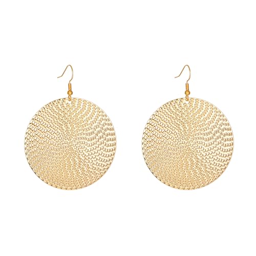 Anmpab Boho Large Disc Earrings for Women Vintage Geometric Hammered Round Circle Drop Dangle Earrings Statement Jewelry