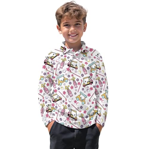 Boys Golf Shirts 3-16Y Kids 1/4 Button Collared Long Sleeve Golf Tops Fall Graphic Tennis Shirts Activewear