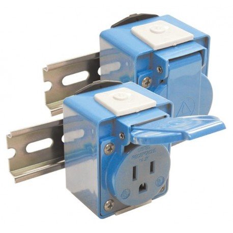Receptacle, DIN Rail Mount, 15A/250VAC, IP54, Gray - Electrical Outlets ...