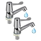 2Pcs Bathroom Basin Taps, Zinc Alloy Bathroom Sink Tap Chrome Brass Pillar for Hot and Cold Water, Pair of Sink Tap Modern Basin Ta-ps for Bath-Room and Kitchen Turn Lever Taps