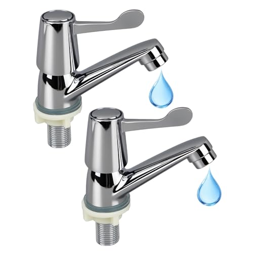 2Pcs Bathroom Basin Taps, Zinc Alloy Bathroom Sink Tap Chrome Brass Pillar for Hot and Cold Water, Pair of Sink Tap Modern Basin Ta-ps for Bath-Room and Kitchen Turn Lever Taps