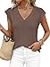 PRETTYGARDEN Women's 2026 Lightweight Sweaters Vest Spring Trendy Cap Sleeve V Neck Knit Tank Tops Summer Going Out Outfits (Brown,Large)