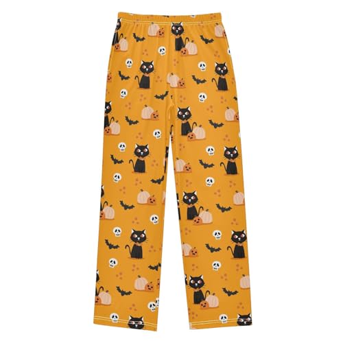 Black Cat Skull Boys Long Pants Soft Trousers Elastic Waist Kids Lounge Bottoms with Pockets S-XL