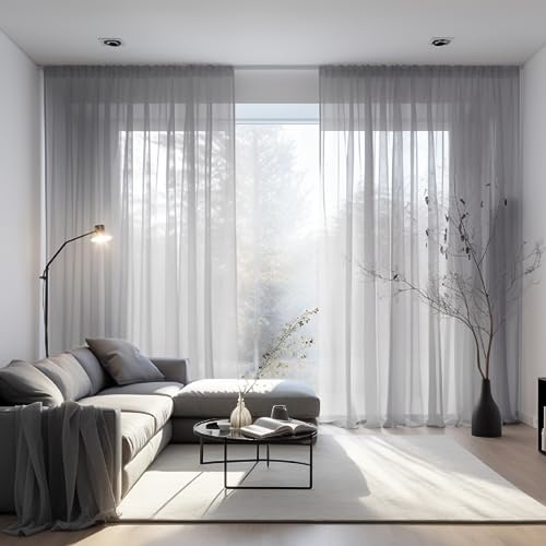 NAKIHOUSE Voile Curtain, 63 Drop Net Curtains Light Filtering Window Treatment Sheer & Drapes Slot Top Light Grey Sheer Curtains for Bedroom/Nursery Room 52 x 63, 2 Panels