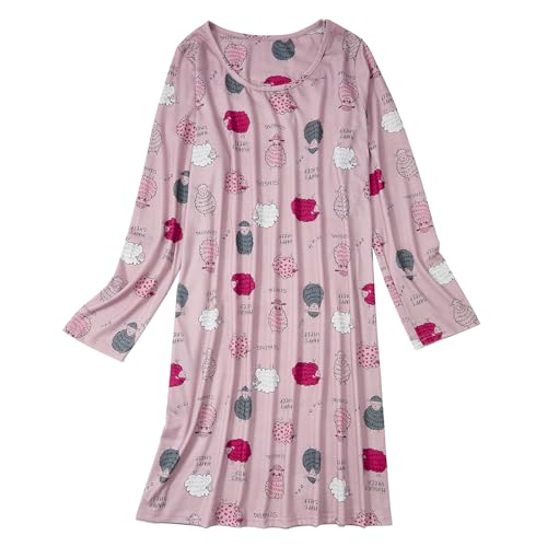 Image of American Trends Nightgowns for Women Long Sleeve Cotton Blend Sleepwear, Knee Length Night Gowns Sleepshirts House Lounge