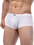 IKINGSKY Men's Cotton Bulge Boxer Briefs Sexy Pouch Shorts Stretch Low Rise Trunks Under Panties for Men (Large, White)