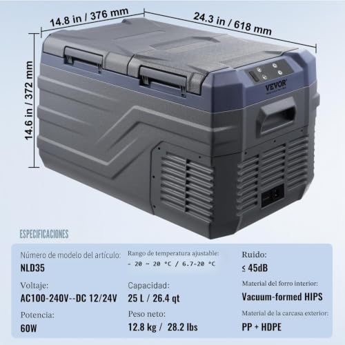 Nevera de compresión 12V 24V VEVOR mini nevera coche de doble zona para camping 7