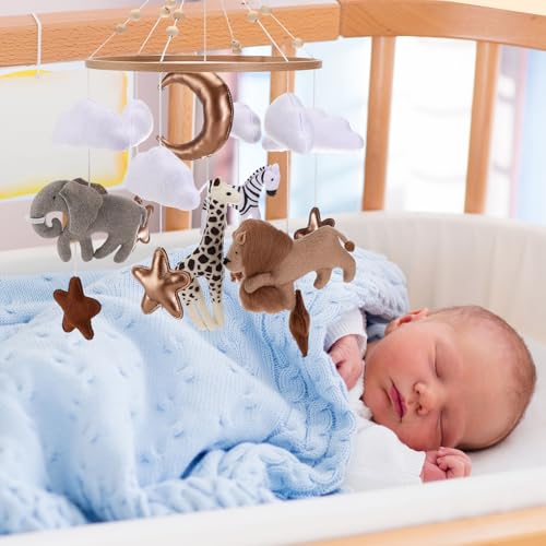 Miniatura 4 de Collazoey Cuna Móvil Para Bebé, Carillón De Viento Móvil Para Bebé Con Animales Del Bosque Con Nube De León, Elefante, Jirafa, Carillón De Viento Para Bebé Móvil De Madera, Regalo Para Niñas O Niños