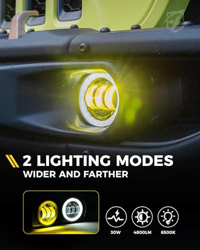 Image of 300% Bright 60W LED Fog Lights w /DRL Compatible with 18+ Jeep JL JT, Yellow