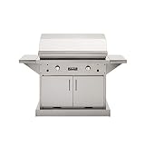 TEC Patio 2 FR Infrared Grill On Stainless Steel Pedestal with Two Side Shelves and Half Warming Rac