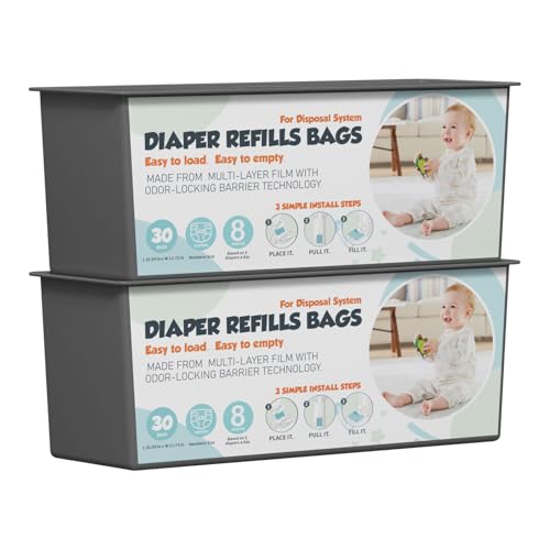 Image of Diaper Pail Refills Bags with 30 Bags (Baby Powder Scent) Compatible with Genie Easy Roll Signature and Platinum Diaper Pails, 7-Layer Odor-Barrier Technology 2 Pack (60 Bag)