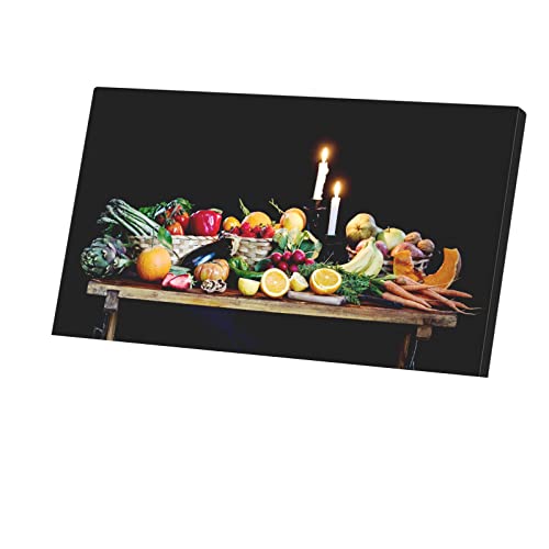 Toile Imprimée Fruits et Légumes tableau rustique d'art culinaire 107 cm