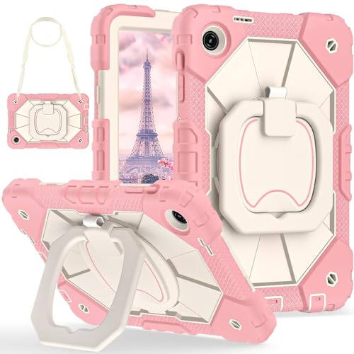ETGOKJM For T-Mobile Revvl Tab 2 2025 lanzado 10,1 Pulgadas Funda a Prueba de Golpes, Protectora con Soporte Giratorio 360 + Correa Mano + for el Hombro(Rose Gold)