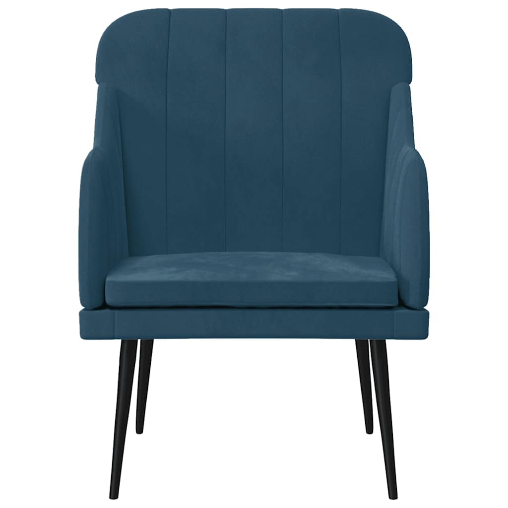 Poltrona Blu in Velluto 63x76x80 cm con Schienale Imbottito e Braccioli Spessi per Relax, Seduta Profonda, Struttura in Metallo Robusta per Soggiorno, Studio, Camera, Ufficio
