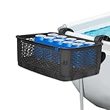 Magoog Poolside Storage Basket, Extra Large Pool Basket with 30 lbs Load Capacity, Fits Frame Pools Top Bar 2.3’’ or Less, Bottom Bracket to Keep Level, Pool Accessory for Above Pools, Grey