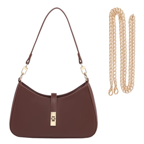 hwnnon Bolsas para mulheres, bolsa de ombro para mulheres, bolsa Hobo bolsa tiracolo de couro vegano conversível, Castanho, Bolsa de ombro moderna