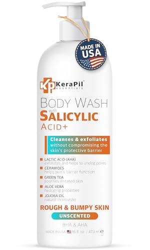 Exfoliating Body Wash With Salicylic Acid - Gentle Exfoliates Rough and Bumpy Skin, KP and Acne,