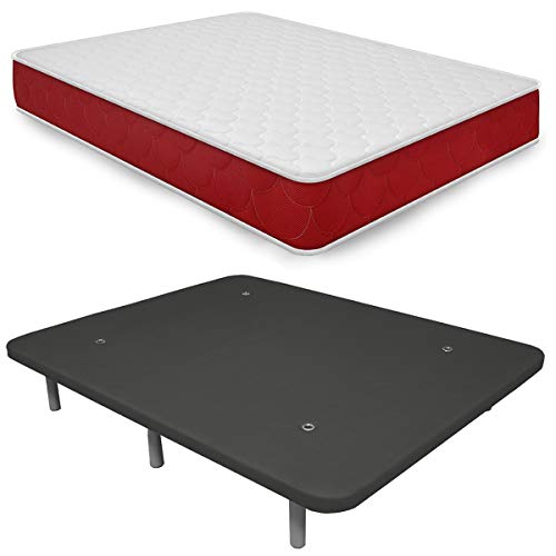 Duérmete - Cama Completa Colchón Viscoelástico Lite Reversible + Base Tapizada 3D Reforzada 5 Barras de Refuerzo y Válvulas de Ventilación con 6 Patas 105 x 190